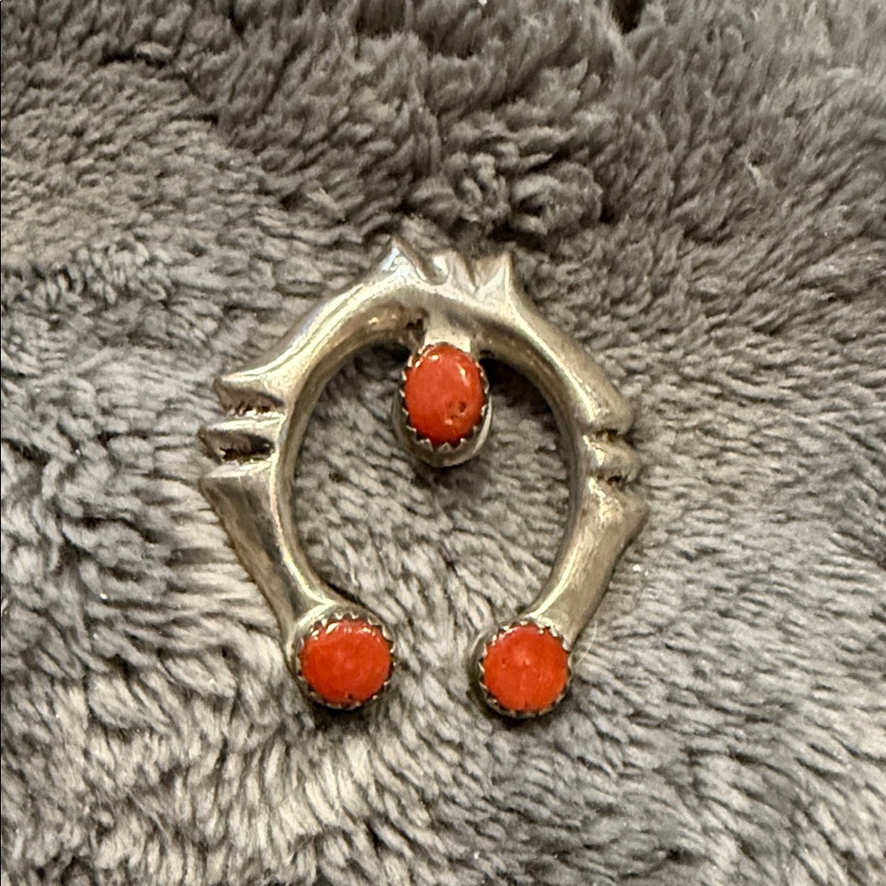Authentic Native American Sterling Silver and Coral Naja (Pendant Only)